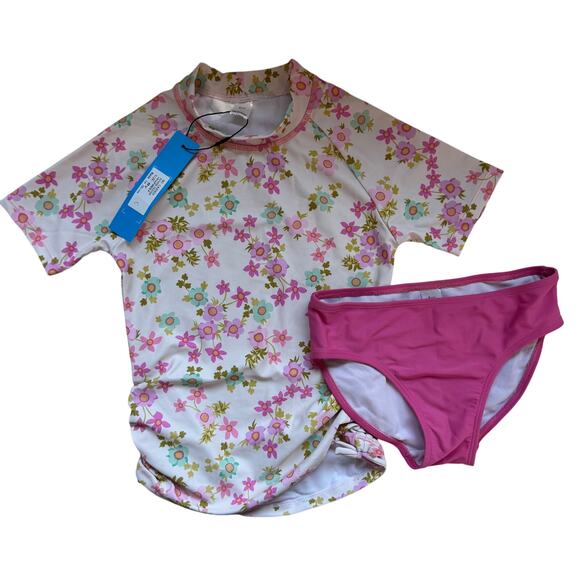 NWT and NWOT Girls Two-Piece Swimsuit Bathing Suit Rashguard size 8 - Picture 1 of 4